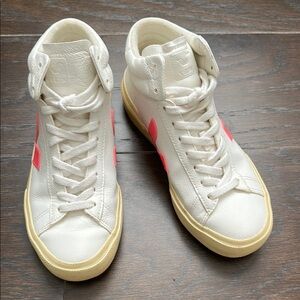 Veja White and Pink Sneakers Classic High-Top Style